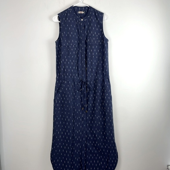 Faherty Blue and White Sleeveless Saylor Ikat Midi Shirt Dress. Size XS. - Picture 3 of 16